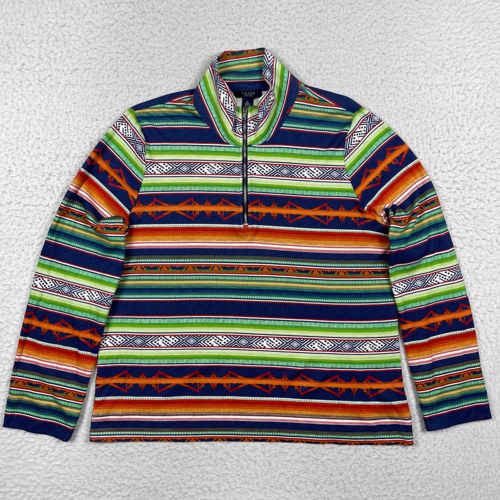 Chaps Pullover Womens XL Multi Cotton Southwestern Quarter Zip Boho Geometric